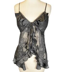 Y2K Seductive Wear by Cinema Etoile Sheer Floral Burnout Babydoll Cami Satin S